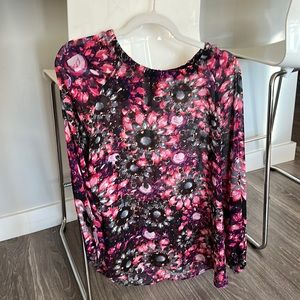 Carmen Marc Valvo Pink And Grey Sheer Top